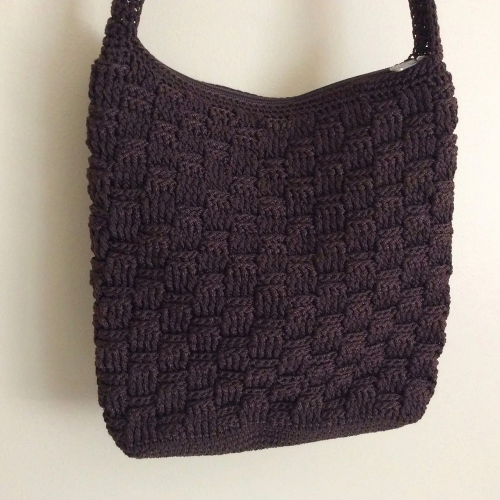 The Sak Natural Crochet Woven Bag Purse Brown Fabric Hobo Shoulder Bag Zipper - Picture 2 of 6